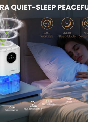 Portable Dehumidifier With 35 Ounces Capacity, Silent Operation, With Romantic Colorful Lights, Timer Switch