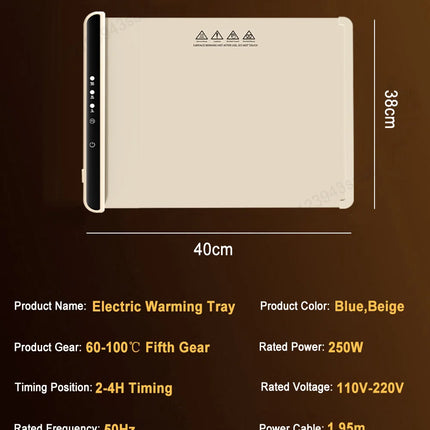 Electric Warming Tray Food Warmer Plate Foldable Portable Smart Food Fast Heating Mat Electric Warming Tray with 3 Tem Setting