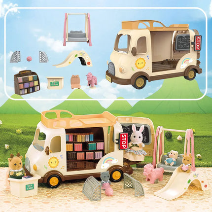 School Bus Book Shelf 1/12 Dollhouse Forest Family Ice Cream Sales Vehicle