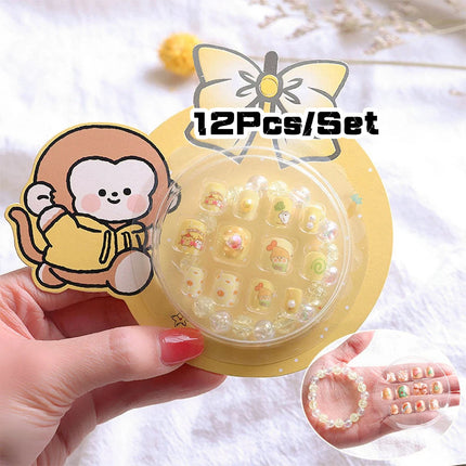 120Pcs Candy Child Nail Tips Full Cover Short False Kids Fingernails Colorful Festival  Press on Nails Grils Cute Manicure Tool%