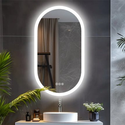 Large Wall Mirror 48 x 24" LED Bathroom Mirror Oblong Backlit Smart Mirror Dimmable 3 Colors with Anti-Fog- IP65 CRI95