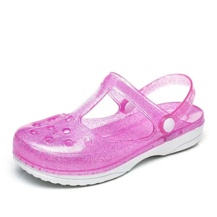 EOFK Summer Women Sandals Clogs Glitter Shinny Colors Lady Jelly Flat Comfort Sandals Hoof Shoes