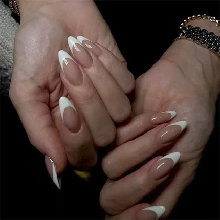 24Pcs French False Nails Almond Fake Nails