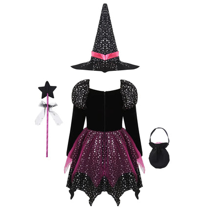 Girls Halloween Wizard Costume 2024 Kid Make up Party Hag Witch Apparel Vestidos