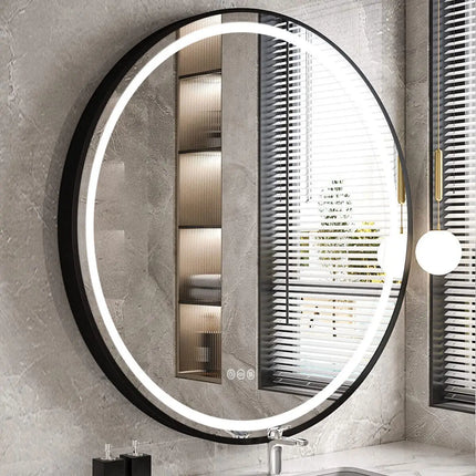 600mm Round LED Mirror Illuminated Lighted Wall Hanging Bathroom Mirror, Anti-fog, Golden/ Black Frame for Bathroom Entryway