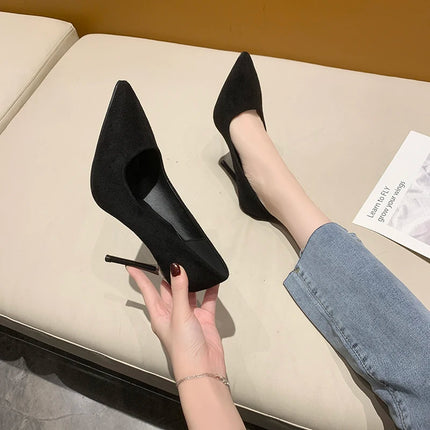 Women New Mid Heeled Sandals Black 6-8-10cm Pointed Thin Heeled Baotou Banquet High Heeled Shoes Womens Shoes Tacones Mujer