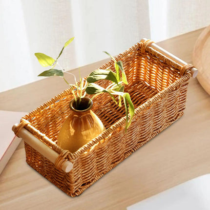 Imitation Rattan Storage Basket Storage Basket Bin Organizer Woven Baskets for Bedroom Kitchen Home Bathroom Coffee Table