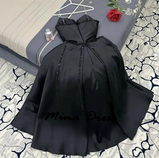Mina customized Satin Luxurious Saudi Evening Dress Es Sequins Robe Soiree 2024 Black Special Occasion Formal Occasions Dresses