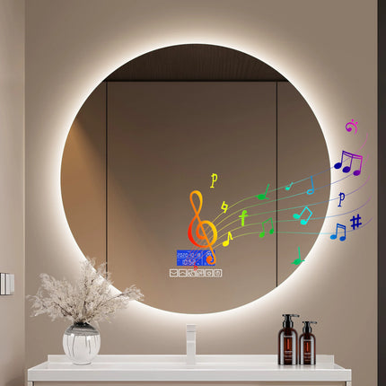 Multi Functional Circular Bathroom Mirror, Wall Mirror with Temperature Display, Defogging Function, and Brightness Adjustment