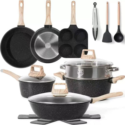 Wholesale 21-Piece Cookware Sets Non-stick Kitchenware Steamer Pot Soup & Stock Pots Pans