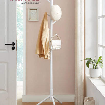 Standing Coat Rack, Solid Wood Coat Rack, Tree-Shaped Coat Rack with 8 Hooks, 3 Height Options, for Clothes, Hats, Bags