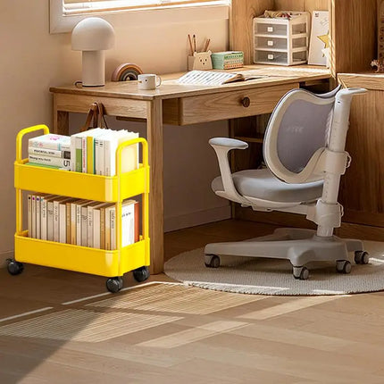 2 Tiers Movable Bookshelf Multi-Functional Storage Shelve Book File Organizer Mobile Book Cart for Home Bedroom School Office