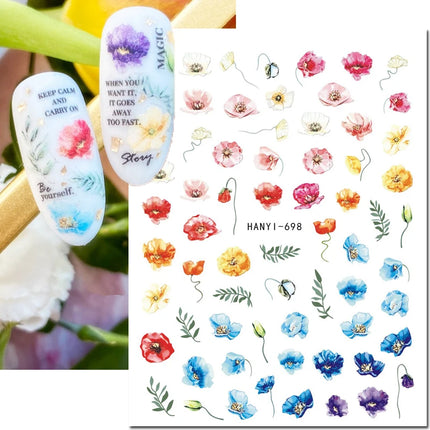 3d Nail Art Decals Elegant White RoyalBlue Roses Flowers