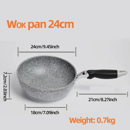 Durable Stone Frying Pan28/26/24/20cm Wok Non-stick Pan Skillet Cauldron Induction Cooke