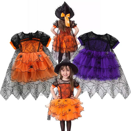 Halloween Costume Girls Princess Spider Mesh Dress Children