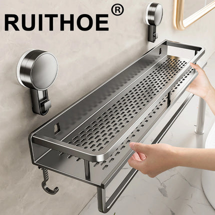 Suction Cup Bathroom Rack Bathroom Shelf Toilet Space Aluminum No Drill Hanging Rack Bathroom