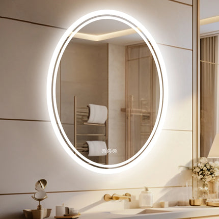 LED Lightd Bathroom Mirror Oval Illuminated Wall Vanity Mirror with Anti-Fog 3 Lighting Memory Function Backlit Makeup Mirror