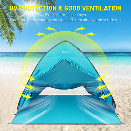 TOMSHOO Pop Up Tent 3-4 Person Outdoor Camping Beach Tent Travel Lightweight Outdoor Beach Shade Sun Shelter Tent Canopy Cabana