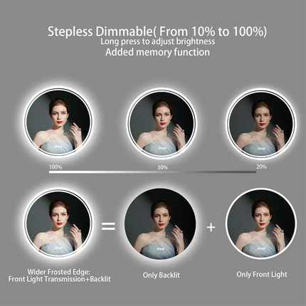 LUVODI Intelligent Illuminate Big Round Mirror for Bathroom Touch Screen Dimmable Anti-fog Bathroom LED Light Mirror