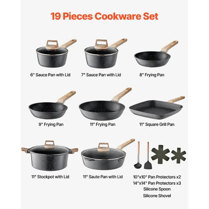 19 Piece Pots and Pans Set Granite Nonstick Cookware Set