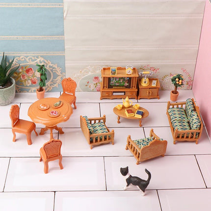 1:12 Dollhouse Miniature Dining Table Chair Sofa Tea Table TV Cabinet Set Model