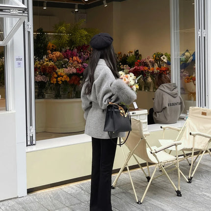 High End Double-sided Wool Strapping Real Wool Fur Coat Women's Removable Cuffs Fox Fur Temperament Cashmere Short Jacket