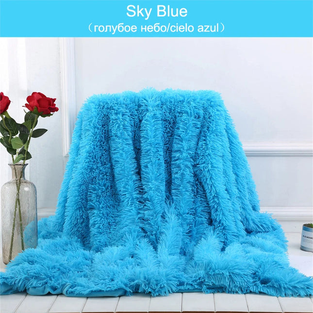 Double-sided Velvet Blanket Soft Fluffy Throw Blanket For Sofa Bed Long Plush