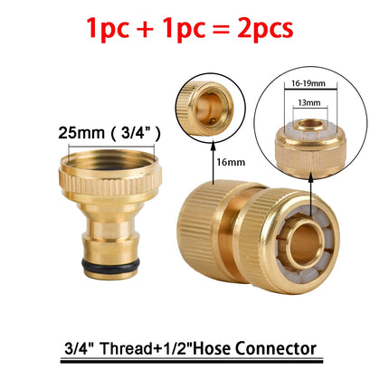 1Sets Garden Hose Quick Connect Water Hose Fitting, 3/4 Inch 1/2 Inch Brass BSP Female