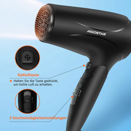 Aigostar Ionic Hair Dryer, Travel Hair Dryer with Foldable Handle,