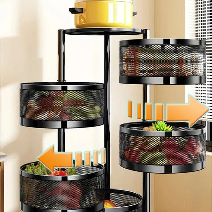 Household Floor Standing MultiLayer Storage Rack Removable Rotating Storage Cabinet Kitchen Vegetable Fruit Basket with Wheel