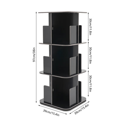 Good Stability 3 Tier Standing Bookcase 360° Rotating Bookshelf Space-Saving for Bedrooms/Living Rooms/Game Rooms Safe Baffle