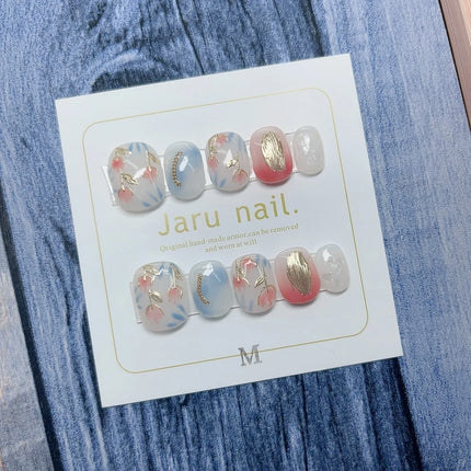 10pcs Pink French Handmade Nails Short French style Handmade Wear Nail for Women&Girl Whitening