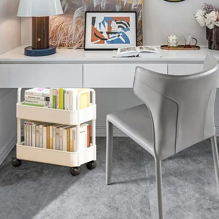 2 Tiers Movable Bookshelf Multi-Functional Storage Shelve Book File Organizer Mobile Book Cart for Home Bedroom School Office