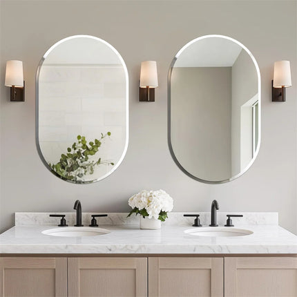 LUVODI Frameless Long Oval Bathroom Vanity Mirror Silver Glass Wall Decor Mirror with Beveled Edge for Bathroom Entryway