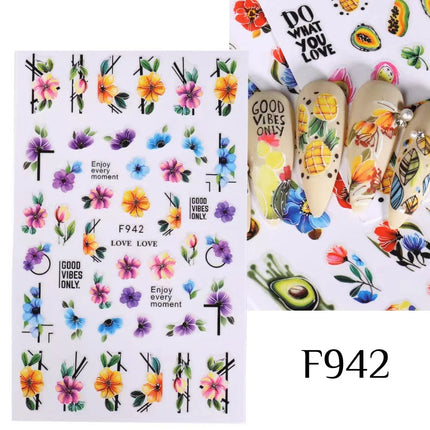 1PCS New Autumn Flowers Nail Decals Animal Nail Stickers Flower
