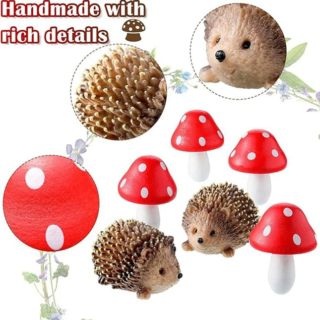 Garden Fairy Replacement Resin Hedgehogs And Wood Mushroom