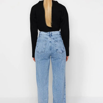 Trendyol TYZA Women's Jeans Casual Beltless Wide Leg Denim Plain Jeans Wide Leg Casual Pants Denim Pants