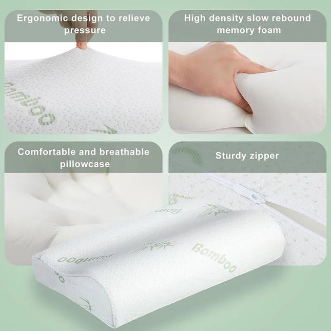 Bamboo Pillow Memory Foam Pillow with Removable Cover with Zipper Bamboo Neck Pillow for Sleeping Ergonomically Design JAF022