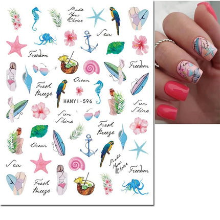 3d Nail Art Decals Elegant White RoyalBlue Roses Flowers