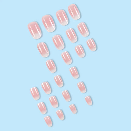 24Pcs Oval Short Pink Press on Nails Simple Ombre Spring False Nail