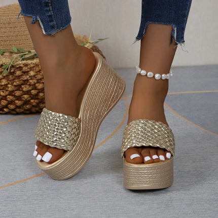 Wedges Slippers for Women Platform Sandals Woman Summer Chunky Golden Round Head Woman Thick Sole Beach Shoes Size 35-44