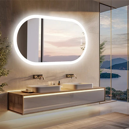 Oval LED Bathroom Mirror 500x1000mm Wall Vanity Mirror with Anti-fog 3 Colors Dimmable Lighting Smart Switch Memory Function