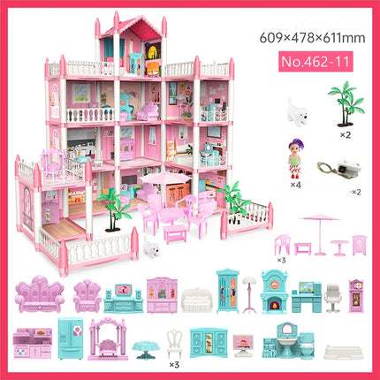 Princess Castle Villa Assembly Doll House Set Toy Girl Family Toy Children's Music Doll House Assembly Villa House