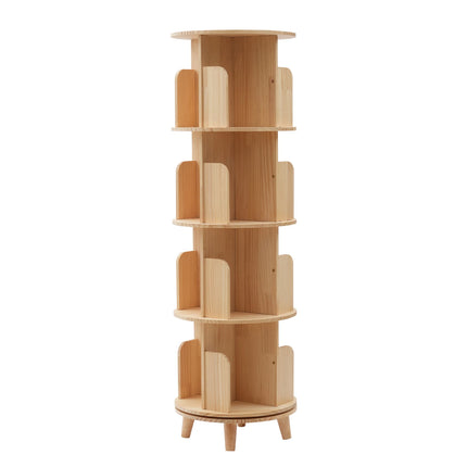 360 Degree Rotating Bookshelf Wood Display Stand Storage Sheves Rack Bookcase 4 Tiers Books Organizer Floorstanding