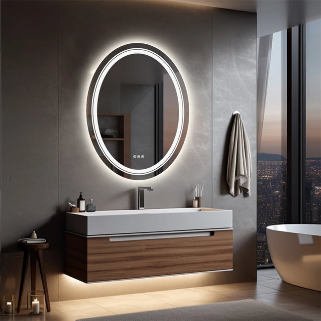 LUVODI Bathroom Mirror LED Light Oval Frameless Shower Shaving Makeup Mirror for Restroom Washroom Dimming Defog