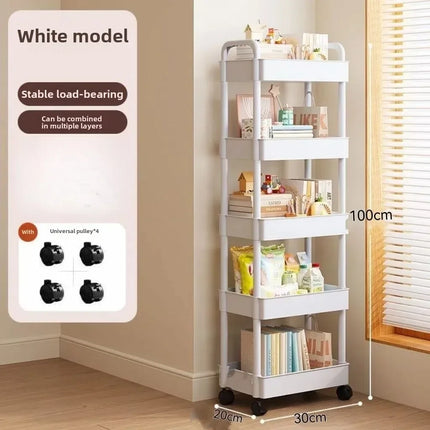 Multifunctional White Rolling Storage Cart:Open Shelves for Living Spaces Book Display,Ideal for Kitchen,Bedroom Storage Decor