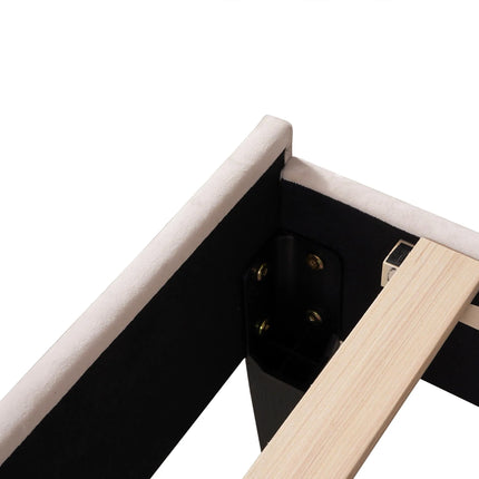 90 x 200 cm Single Bed for Teenagers and Adult , Beige Velvet Fabric with Flower-shaped Headboard and Slatted Frame