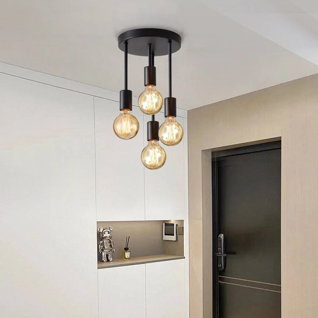 1Pc black modern 4 E27 bulb base ceiling light, suitable for bedroom,kitchen, hallway(without bulb)