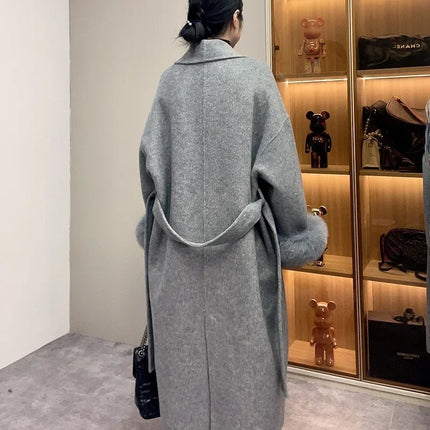 High End Double-sided Wool Strapping Real Wool Fur Coat Women's Removable Cuffs Fox Fur Temperament Cashmere Short Jacket