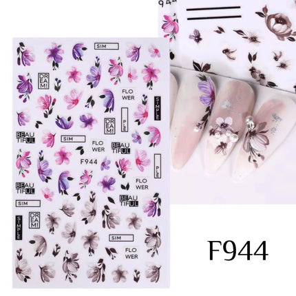 1PCS New Autumn Flowers Nail Decals Animal Nail Stickers Flower